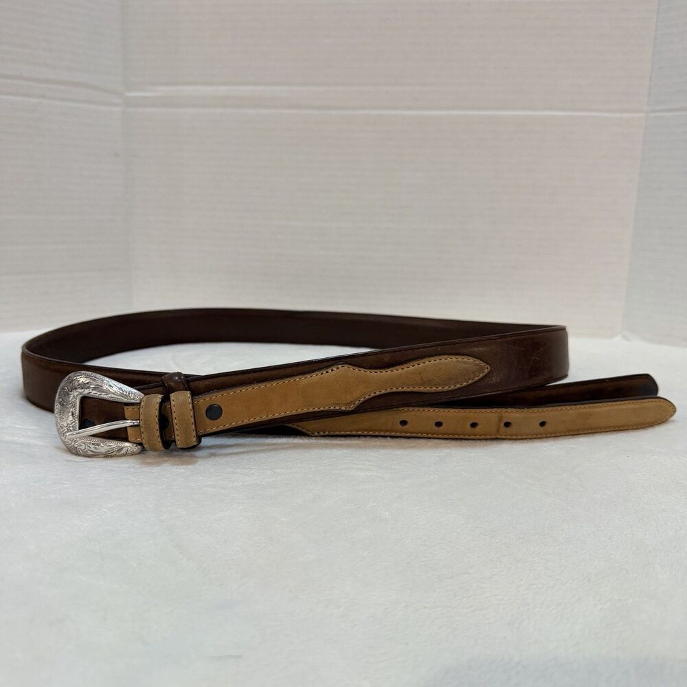 Silver Creek Western Belt Sz44 2tone Tan Brown Leather 53801 Cowboy Rodeo USA